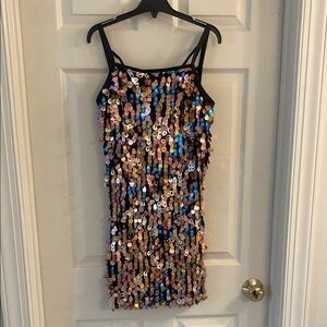 Weissman Performance Leotard Dress with Multicolor Sequins, Medium Adult